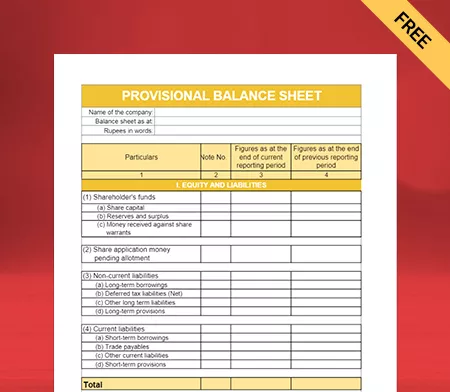 Generate Online Professional Provisional Balance Sheet Format