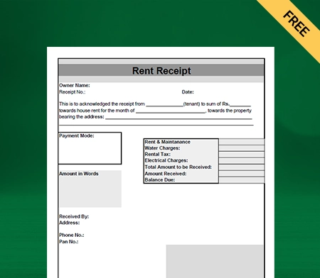 Download Free Professional Rent Receipt Format In Excel