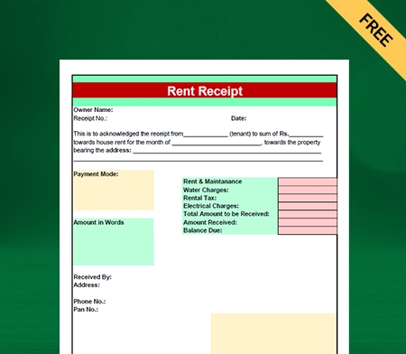 Download Free Customizable Rent Receipt Format In Excel