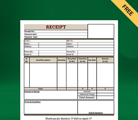 Download Free Receipt Format in Excel