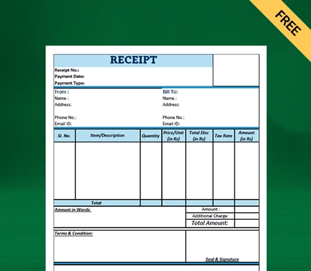 Download Unique Receipt Format in Excel