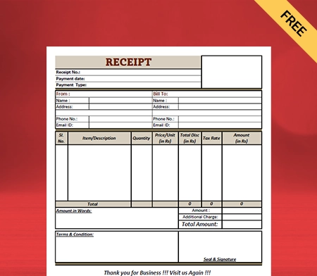 Download Free Receipt Format in PDF