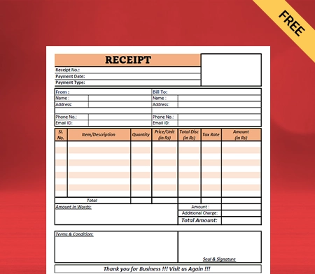 Download Free Professional Receipt Format in PDF