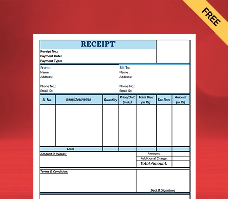 Download Unique Receipt Format in PDF