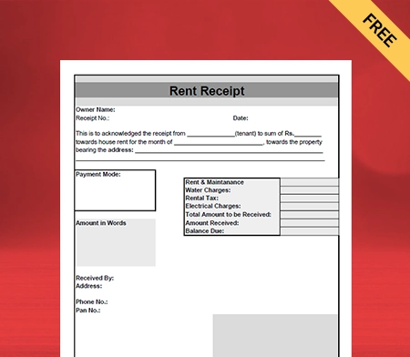Download Free Professional Rent Receipt Format In PDF