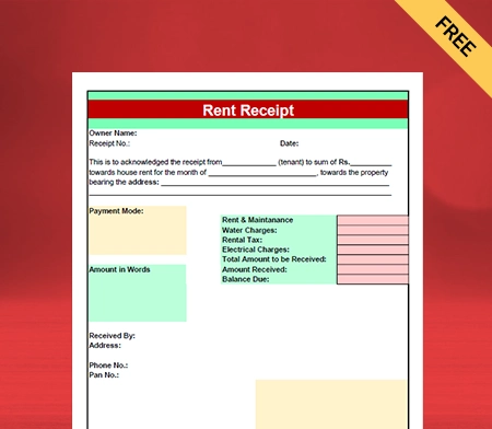 Download Free Customizable Rent Receipt Format In PDF