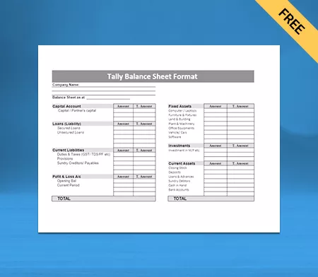 Generate Online Professional Tally Balance Sheet Format