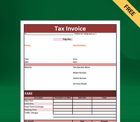 Download Free Professional Taxi Bill Format In Excel