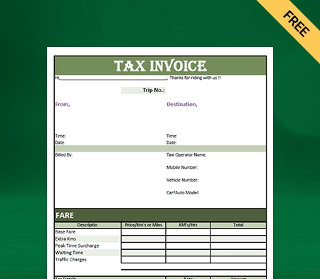 Download Free Customizable Taxi Bill Format In Excel