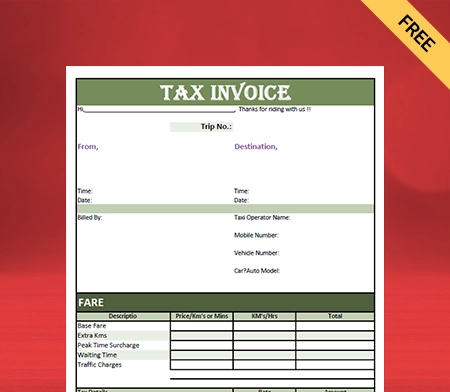 Download Free Customizable Taxi Bill Format In PDF