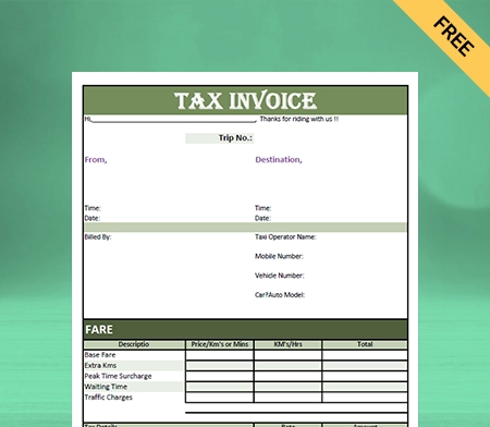 Download Free Customizable Taxi Bill Format In Google Sheets