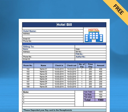 Download Hotel Bill Format in Word