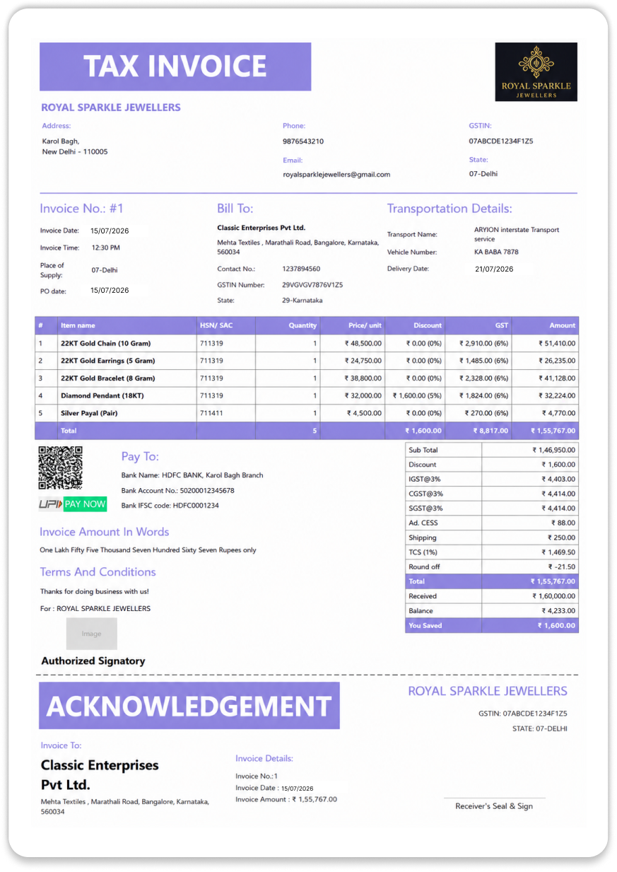 Executive theme A4 tax invoice template