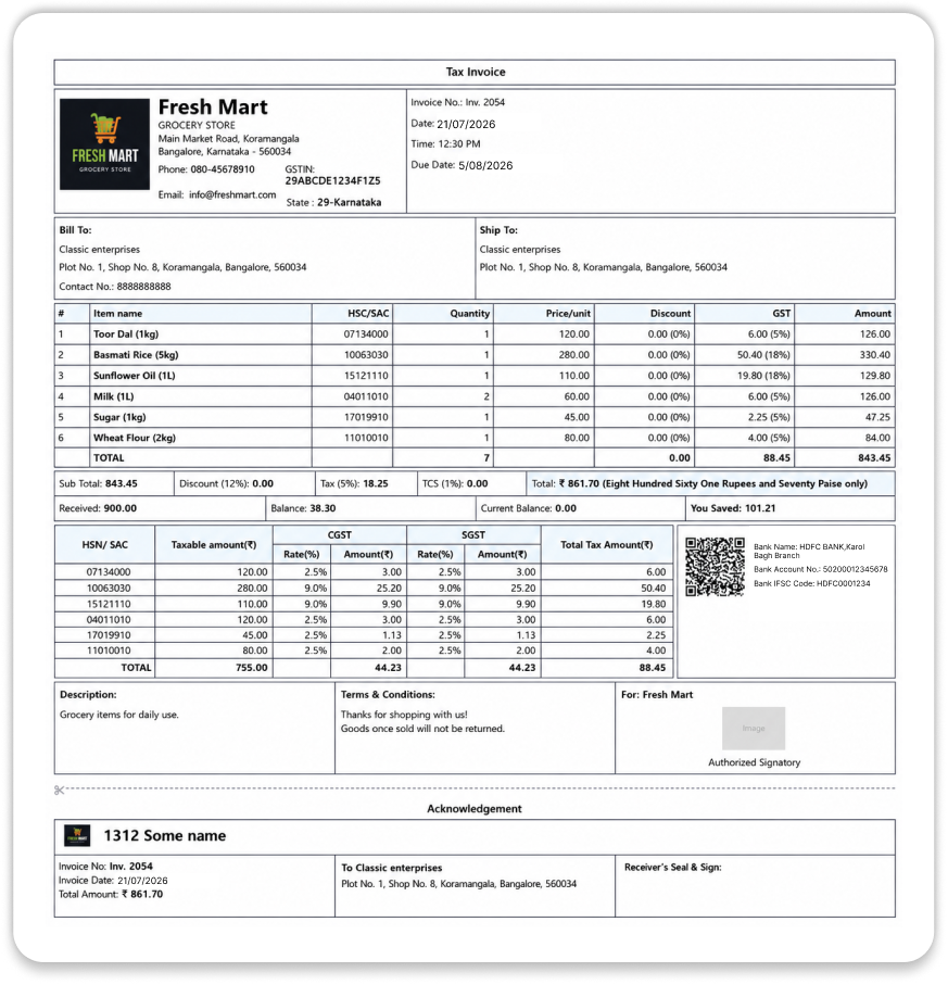 Advanced GST landscape invoice template
