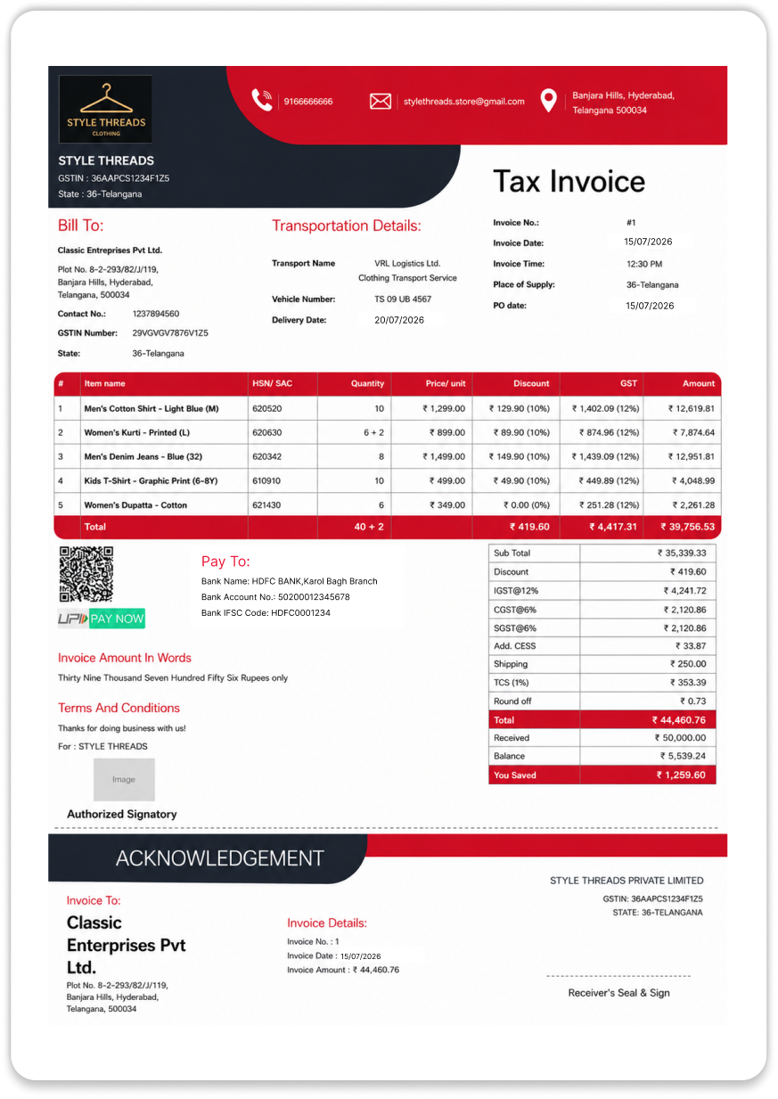 Premium theme A4 tax invoice template