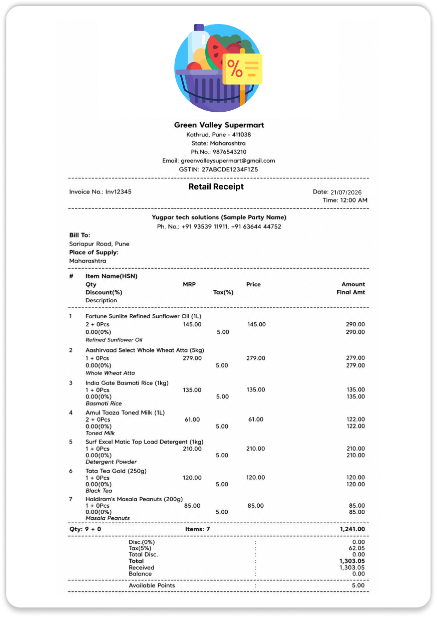 Retail receipt thermal invoice template